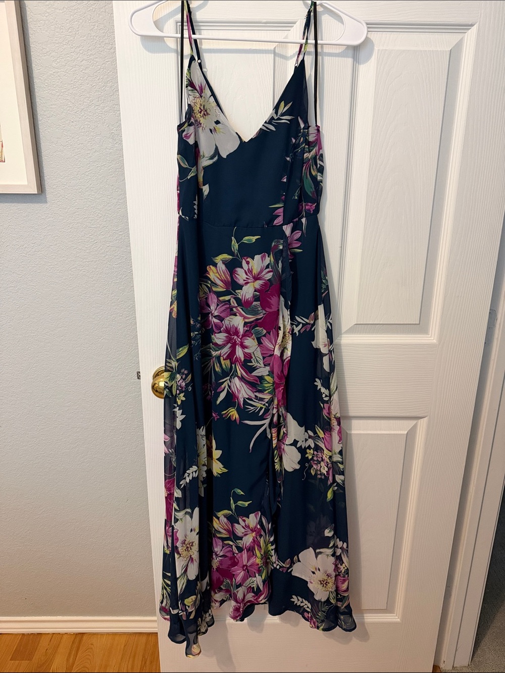 Lulu's Navy Floral Spaghetti-Strap Maxi Dress with Pink & White Blooms